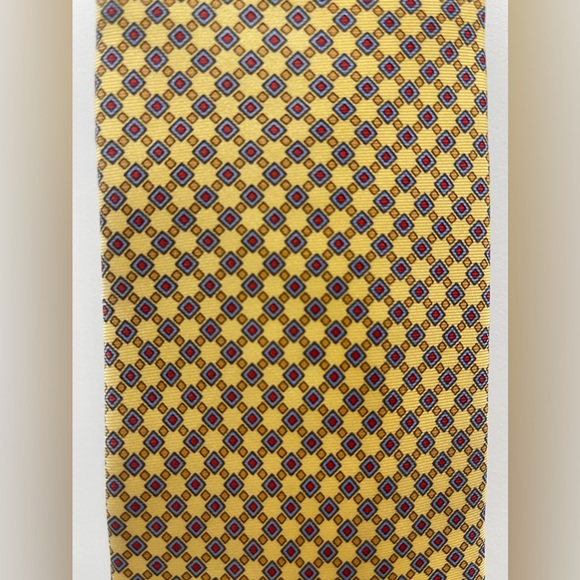 Dunhill Silk Tie Made in Italy Geometric Diamond Pattern Gold Yellow Blue Red - Picture 1 of 14